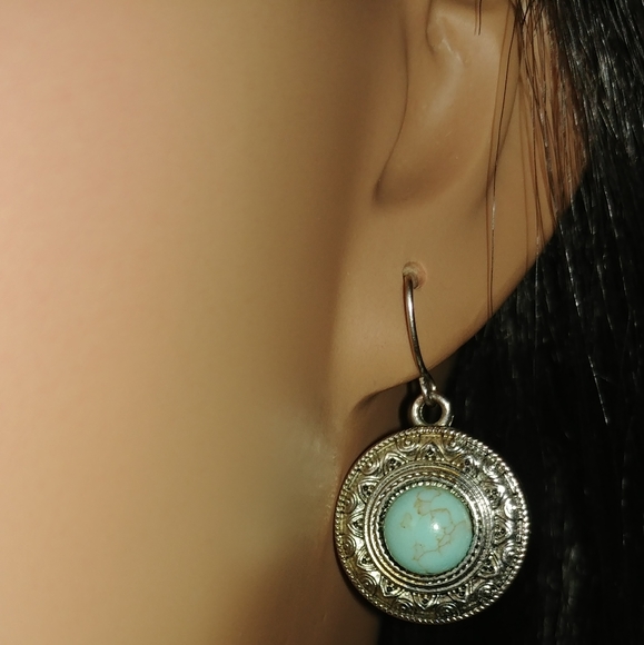 Silver Turquoise Style Dangle Earrings - Picture 2 of 5